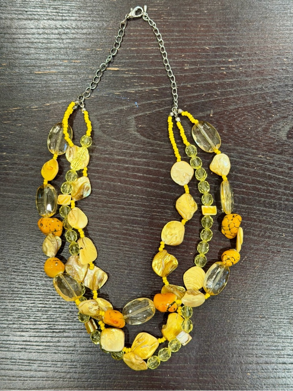 Yellow Multi-Strand Beaded Stones Statement Necklace